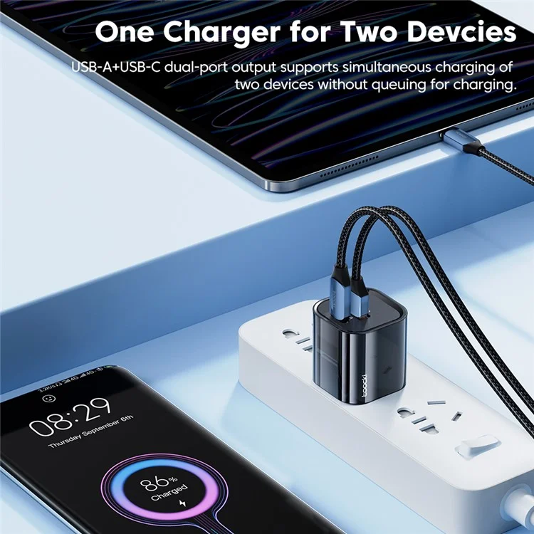 TOOCKI USB-A + Type-C Dual Ports PD 33W Fast Charger Portable GaN Power Adapter - Weiß / EU-Stecker