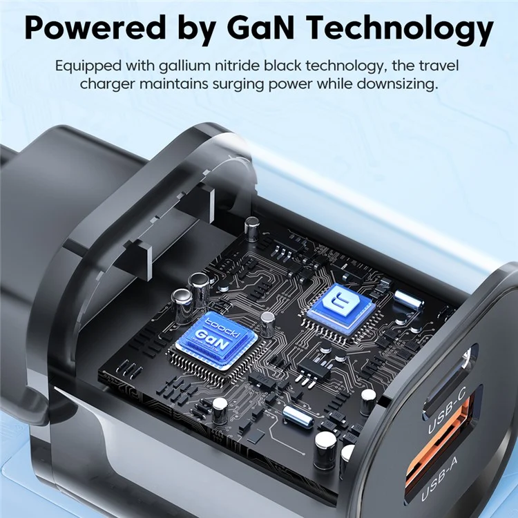 TOOCKI USB-A + Type-C Dual Ports PD 33W Fast Charger Portable GaN Power Adapter - Weiß / EU-Stecker