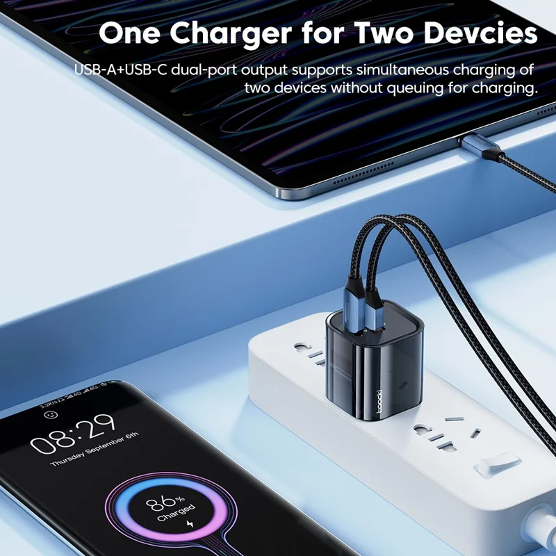 TOOCKI USB-A + Type-C Dual Ports PD 33W Fast Charger Portable GaN Power Adapter - Black / UK Plug