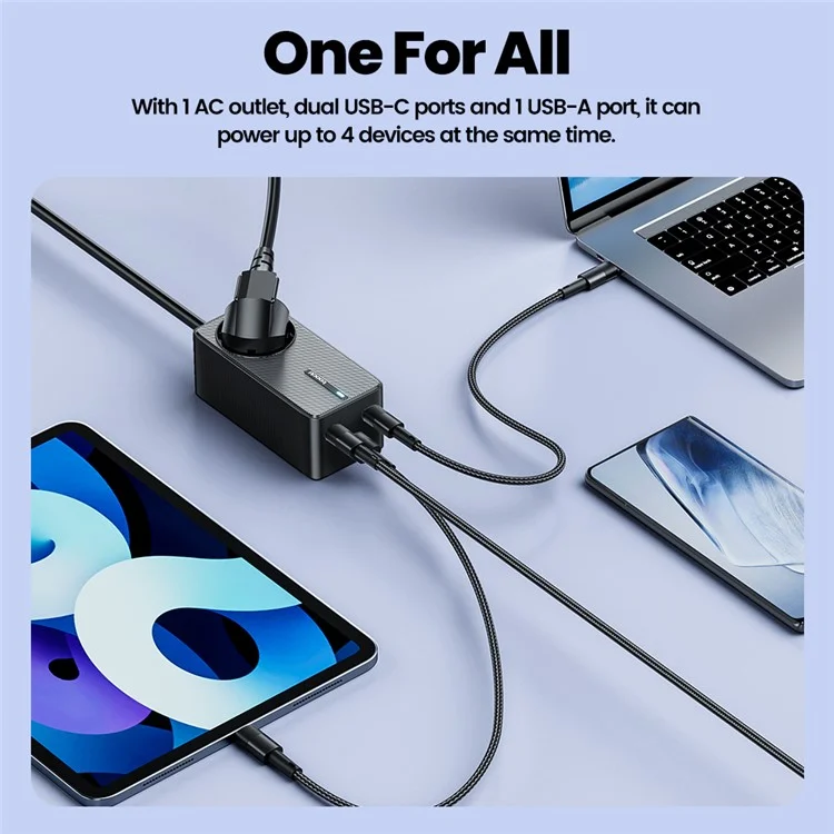 TOOCKI Dual Type-C+USB-A+AC Outlet PD 67W Fast Charging GaN Power Adapter Socket, EU Plug