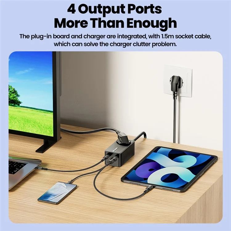 TOOCKI Dual Type-C+USB-A+AC Outlet PD 67W Fast Charging GaN Power Adapter Socket, EU Plug