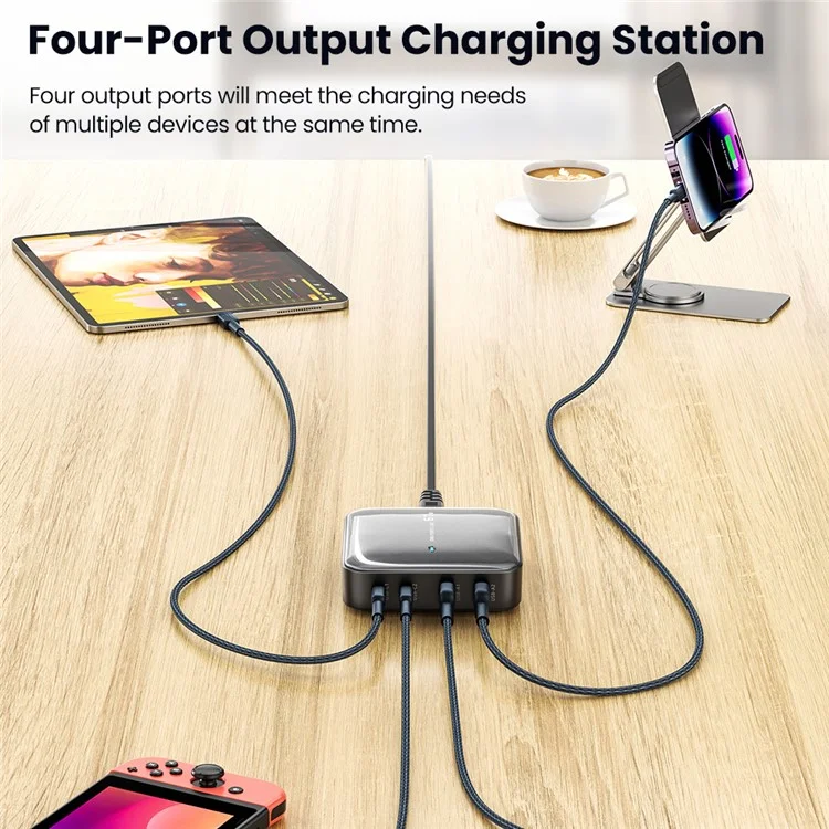 TOOCKI 2 Type-c + 2 USB-A PD 67W Adaptateur de Charge Rapide Charger de Bureau Gan - Noir / Plug