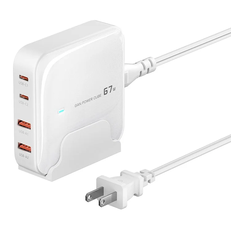 TOOCKI 2 Type-C + 2 USB-A PD 67W Fast Charging Adapter GaN Desktop Charger - White / US Plug