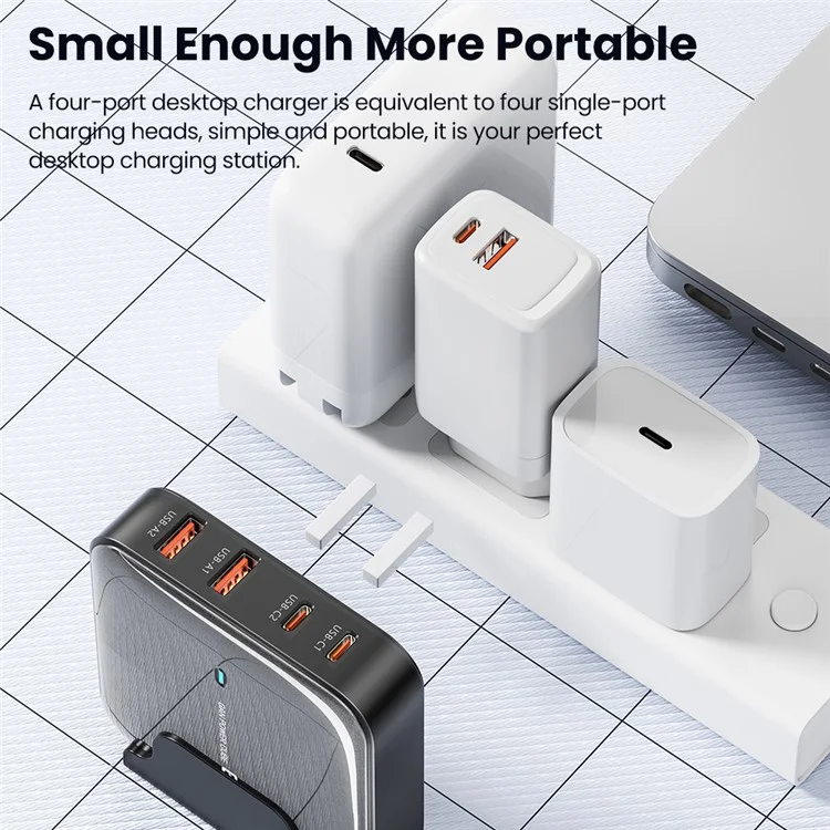 TOOCKI 2 Type-C + 2 USB-A PD 67W Fast Charging Adapter GaN Desktop Charger - White / US Plug