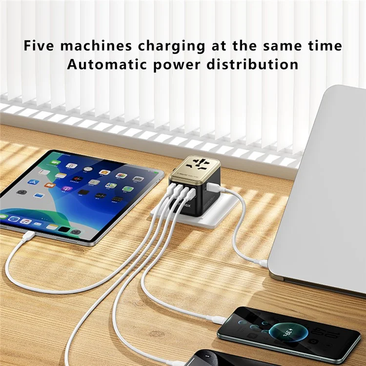 MOMAX UA8A 1-Welt PD 70W GaN 5 Ports + AC Reiseadapter Globales Wandladegerät - Schwarz