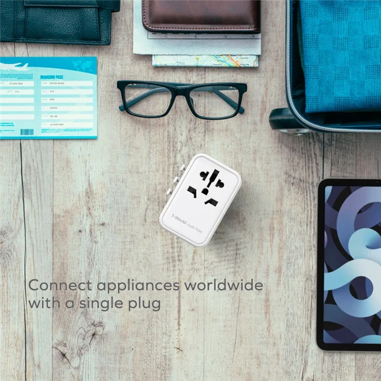 MOMAX UA8A 1-Welt PD 70W GaN 5 Ports + AC Reiseadapter Globales Wandladegerät - Schwarz