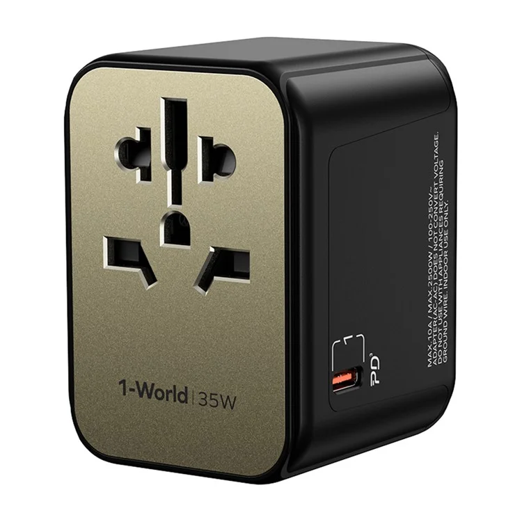 MOMAX UA9 1-World 35W PD Universal PD Adaptador de Potencia de Carga Rápida Viajes Globales 5 Puertos + Converter de Socket - Oro de Titanio