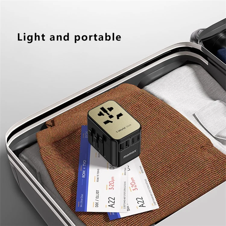 MOMAX UA9 1-Welt 35W Universal PD Schnellladegerät Netzteil Globale Reise 5 Ports + AC-Steckdosen-Konverter - Titangold