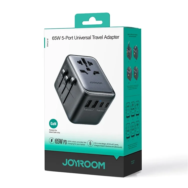 JOYROOM JR-TCW02 65W Fast Charging 2 USB+3 Type-C Built-in Fuse Travel Charger Converter