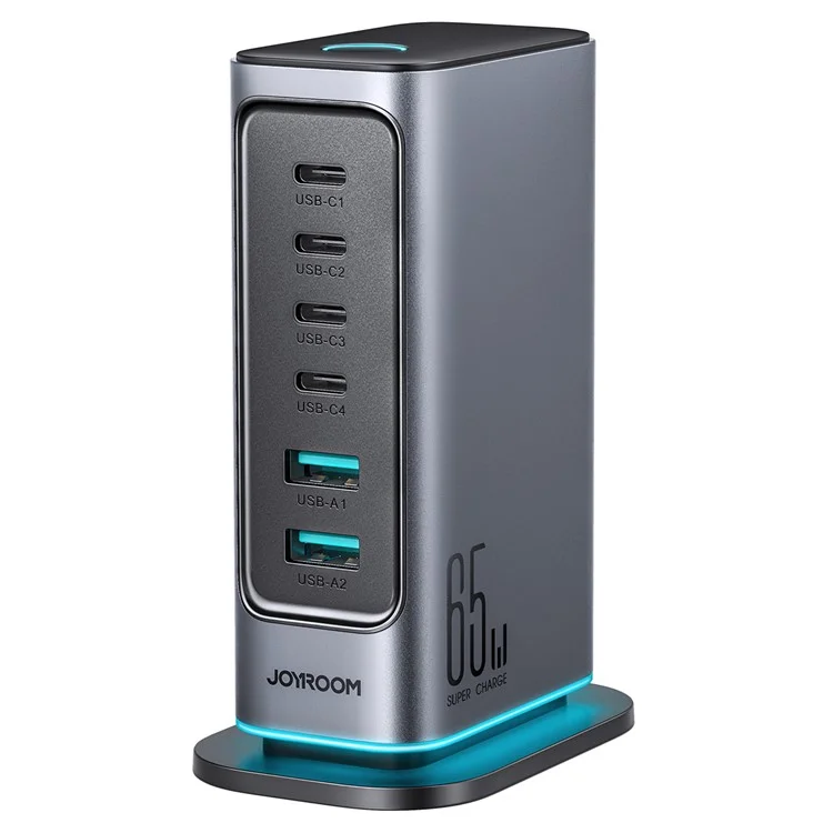 JOYROOM TCM02 65W 6-Port USB Desktop Charger GaN Fast Charging Station Hub - Prise EU