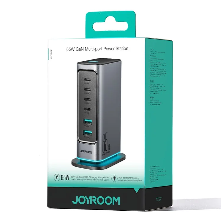 JOYROOM TCM02 65W 6-Port USB Desktop Charger GaN Fast Charging Station Hub - Prise EU
