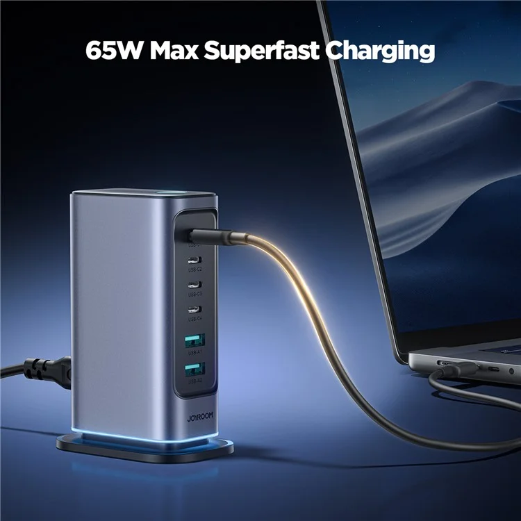 JOYROOM TCM02 65W 6-Port USB Desktop Charger GaN Fast Charging Station Hub - Prise EU