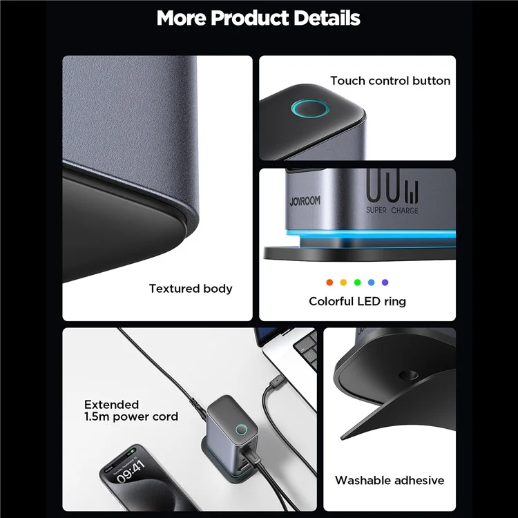 JOYROOM TCM02 65W 6-Port USB Desktop Charger GaN Fast Charging Station Hub - Prise EU