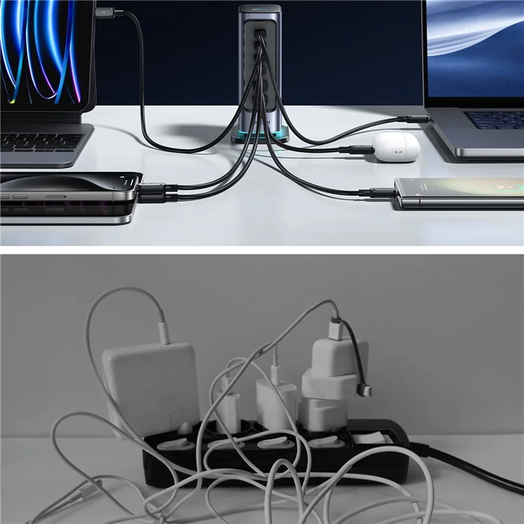 JOYROOM TCM02 65W 6-Port USB Desktop Charger GaN Fast Charging Station Hub - Prise EU