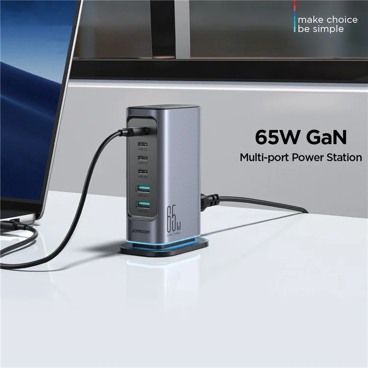 JOYROOM TCM02 65W 6-Port USB Desktop Charger GaN Fast Charging Station Hub - Prise EU