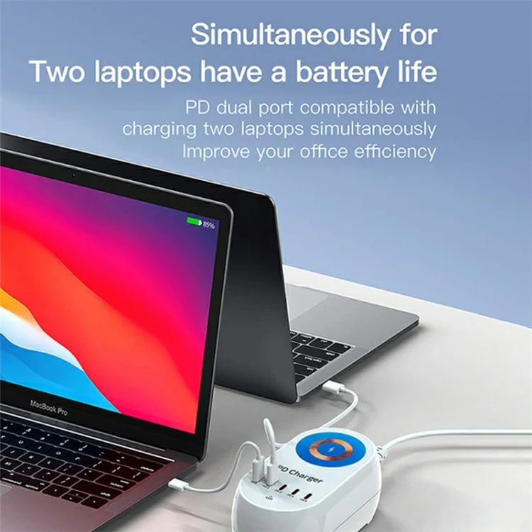 WLX-810C Five PD Ports 140W GaN Desktop Charger Support 15W Wireless Charging - US Plug
