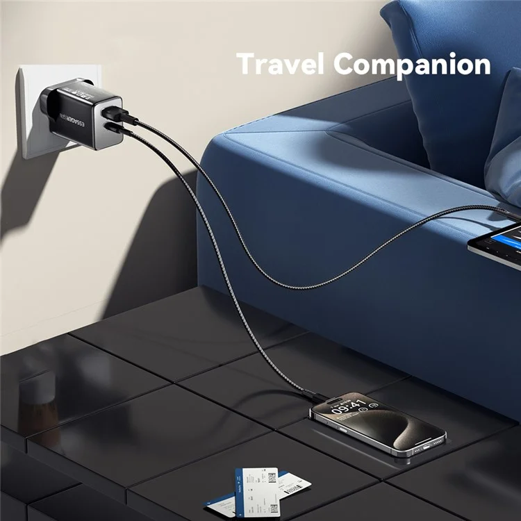 ESSAGER ES-CD40 45W GaN Cargador de Viaje Tipo-C + USB-A para Teléfono y Tableta - Adaptador de Alimentación Blanco para Enchufe Reino Unido