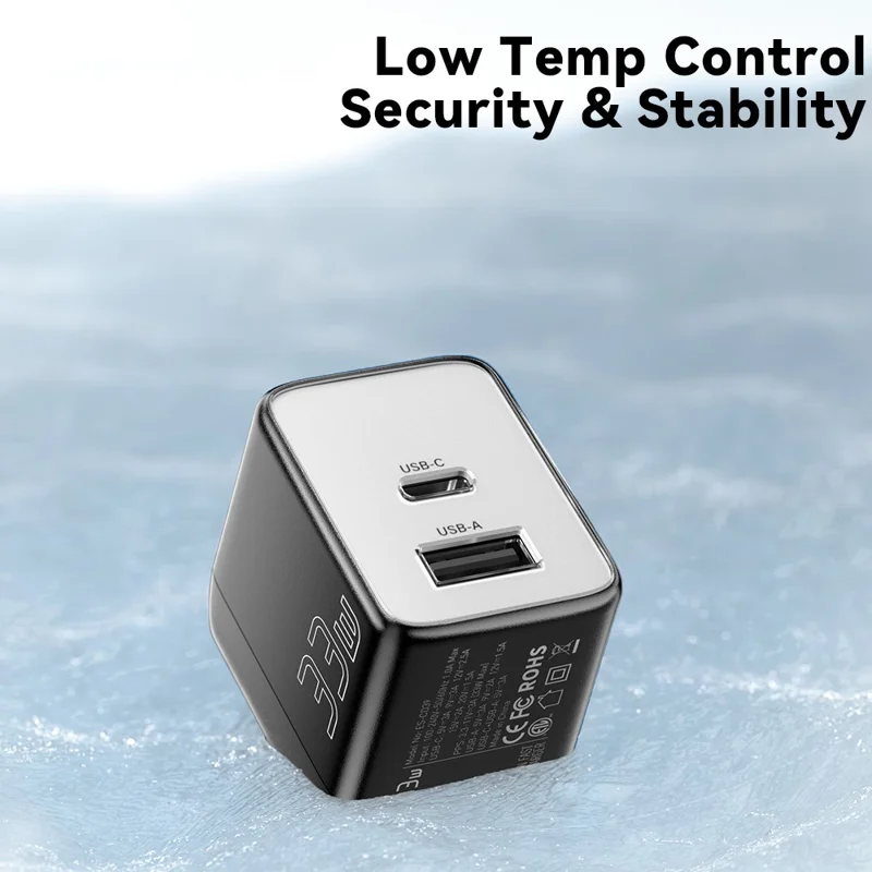 ESSAGER PD 33W Fast Charging Wall Charger USB-A + Type-C Travel GaN Adapter - EU Plug / White