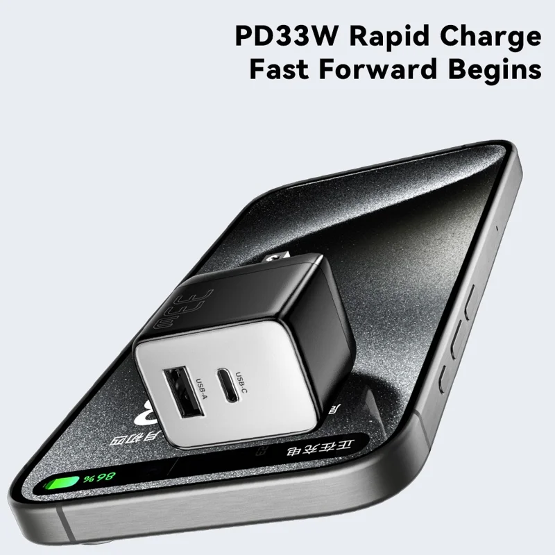 ESSAGER PD 33W Fast Charging Wall Charger USB-A + Type-C Travel GaN Adapter - US Plug / White