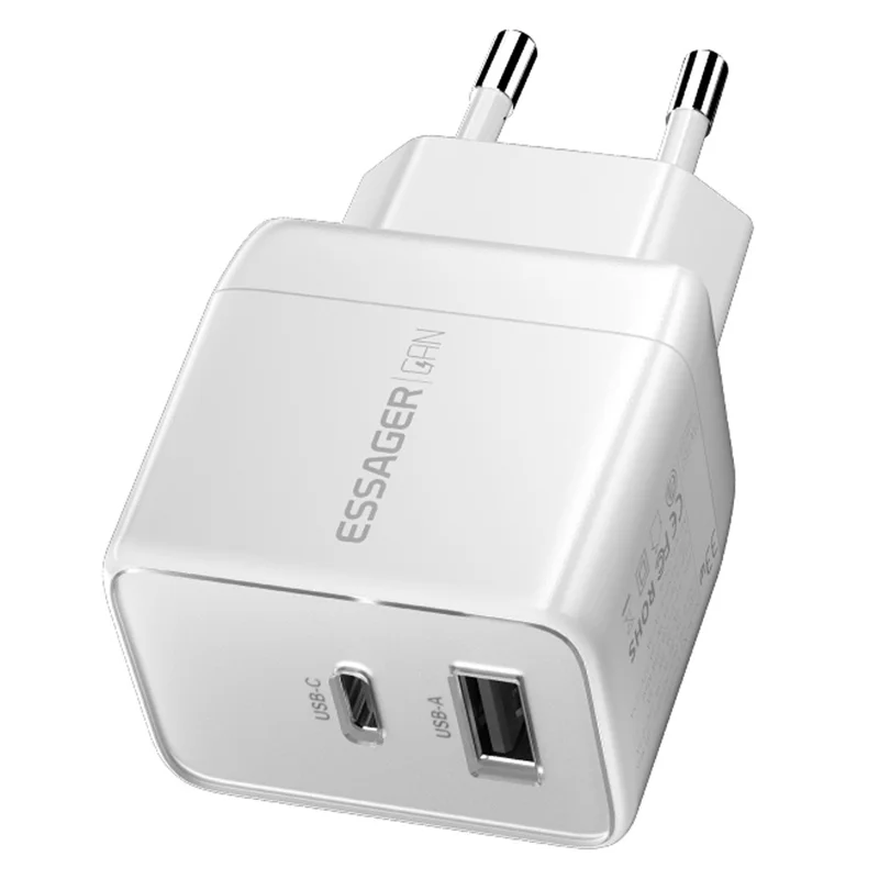 Essager PD 33W Carregador de Parede de Carregamento Rápido USB-A + Tipo c Travel GaN Adaptador - Plug kr / Branco