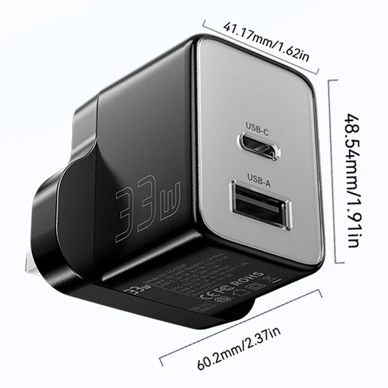 ESSAGER PD 33W Fast Charging Wall Charger USB-A + Type-C Travel GaN Adapter - UK Plug / White
