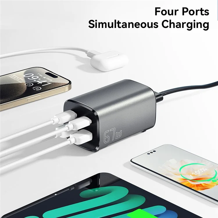 ESSAGER 67W GaN Power Adapter 2 USB + 2 Type-C Портативное настольное зарядное устройство - Вилка KR