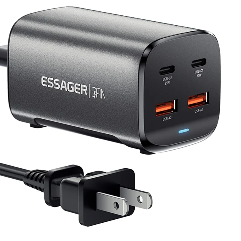 ESSAGER 67W GaN Power Adapter 2 USB + 2 Type-C Portable Desktop Charger - US Plug