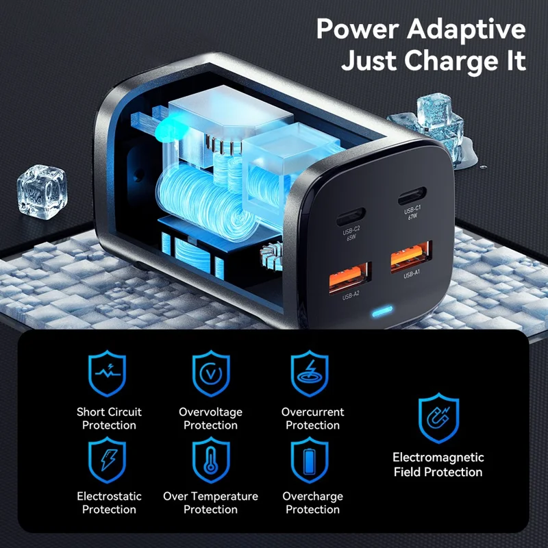 ESSAGER 67W GaN Power Adapter 2 USB + 2 Type-C Portable Desktop Charger - US Plug