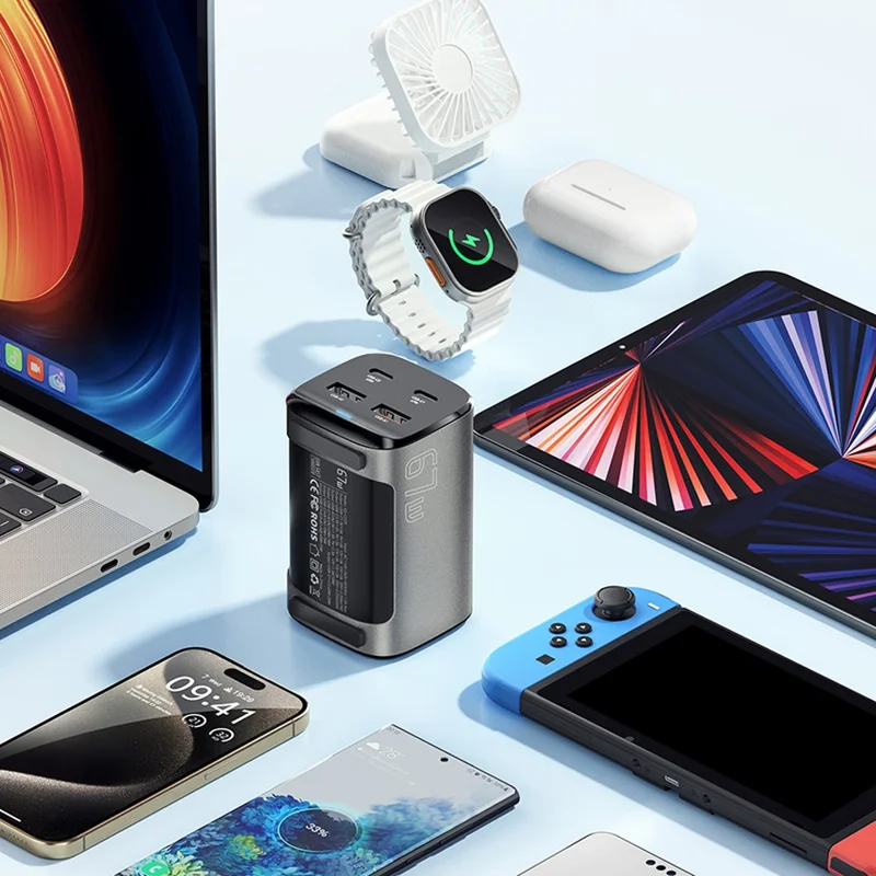 ESSAGER 67W GaN Power Adapter 2 USB + 2 Type-C Portable Desktop Charger - US Plug