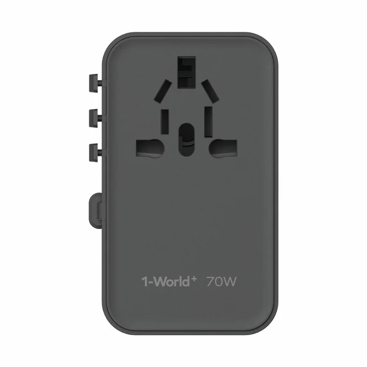 MOMAX UA18 1-World+ Gan Travel Adapter Global Wall Charger mit einziehbarem 70W Type-C Kabel - Schwarz