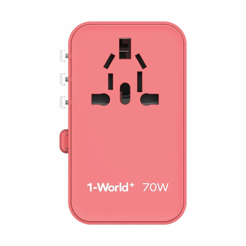 MOMAX UA18 1-World+ Adattatore da viaggio GaN con cavo retrattile Type-C da 70W - Rosa 