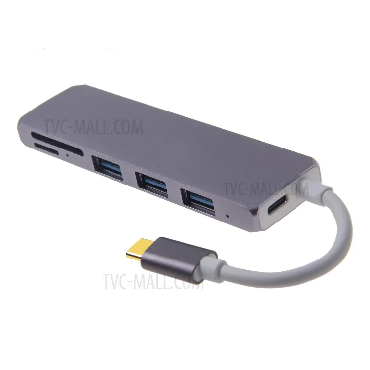 Tipo-C A USB3.0x3 + USB3.1 (PD) + SD + Micro SD Converter Adapter