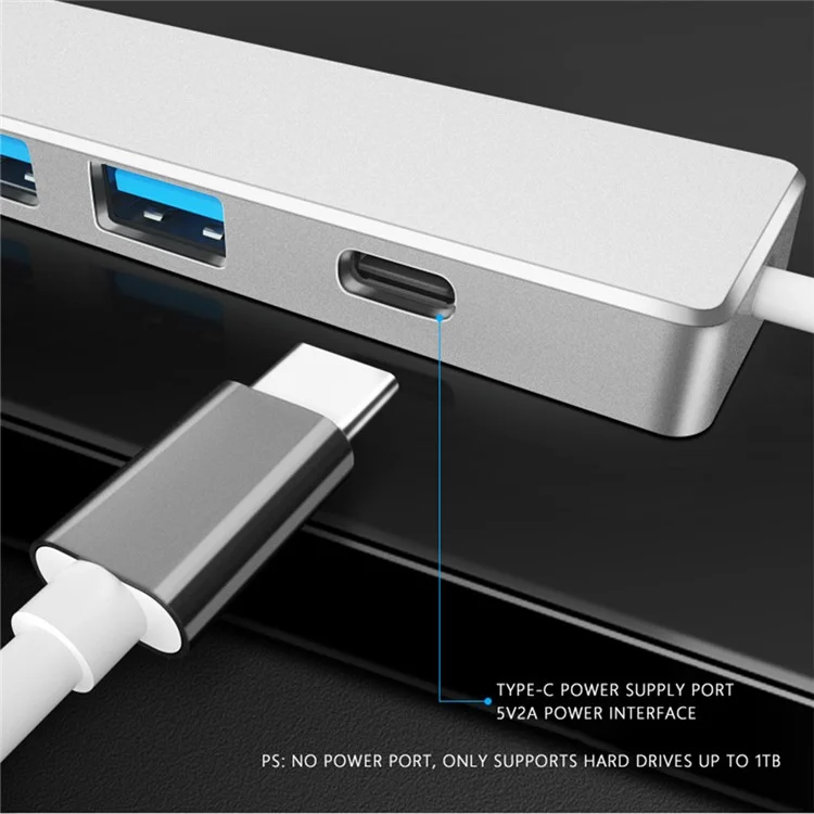ADS-301A Laptop USB Hub Expander to USB-C+USB 3.0+3xUSB 2.0 - Silver