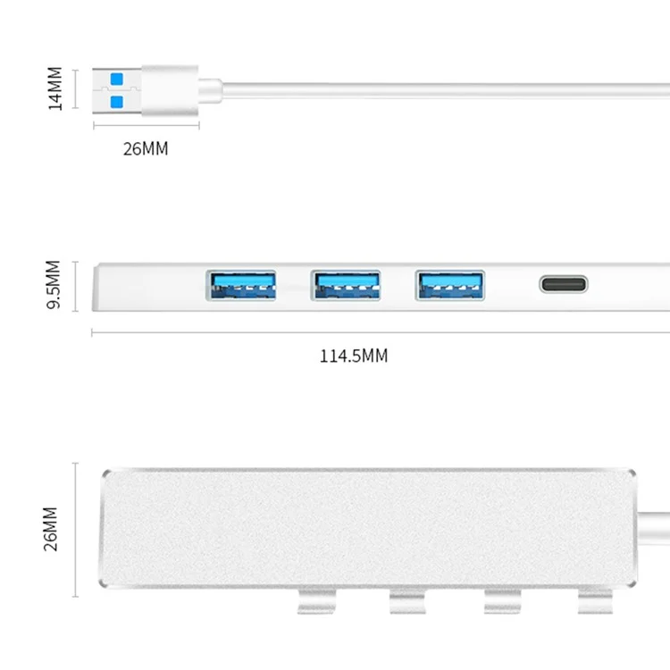ADS-301A Laptop USB Hub Expander to USB-C+USB 3.0+3xUSB 2.0 - Silver