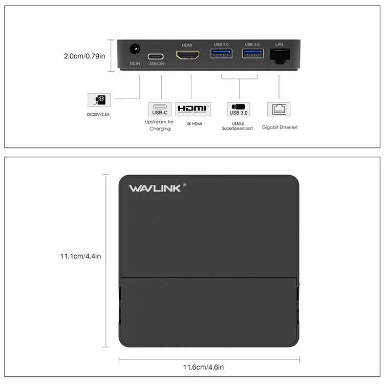 WAVLINK UHP3D01G 4K HD Docking Station Gigabit Ethernet USB 3.0 Multi-function Hub - EU Plug