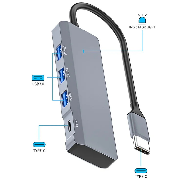 ADS-309C USB-C a Tipo-C + 3x Concentrador Divisor USB 3.0 Estación de Acoplamiento para Computadora con Cable de 13 cm