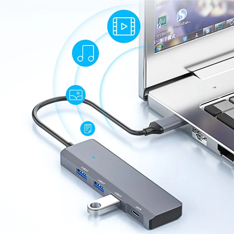ADS-309C USB-C a Tipo-C + 3x Concentrador Divisor USB 3.0 Estación de Acoplamiento para Computadora con Cable de 13 cm