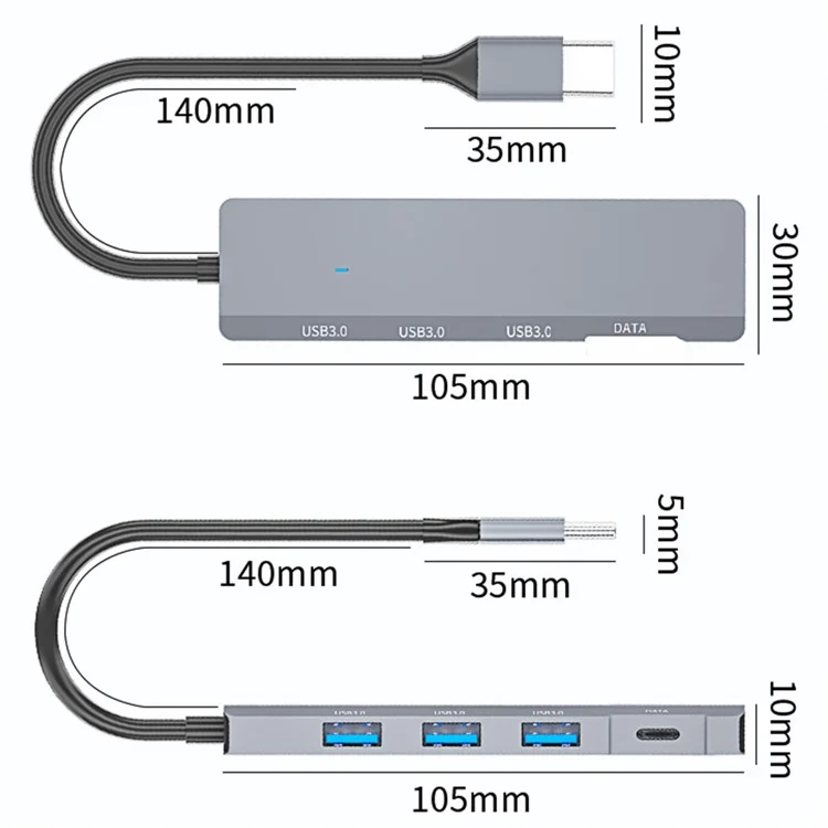 ADS-309C USB-C a Tipo-C + 3x Concentrador Divisor USB 3.0 Estación de Acoplamiento para Computadora con Cable de 13 cm