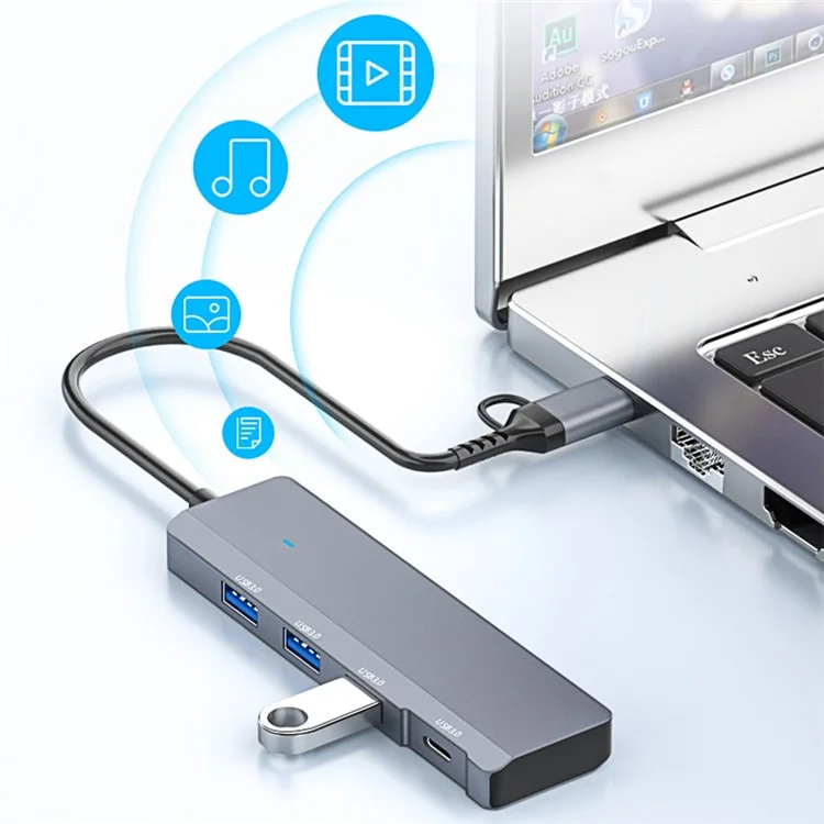 ADS-309D Type-C+USB Expansion Hub Adapter to 3xUSB 3.0+1xUSB-C 3.0 Data Port