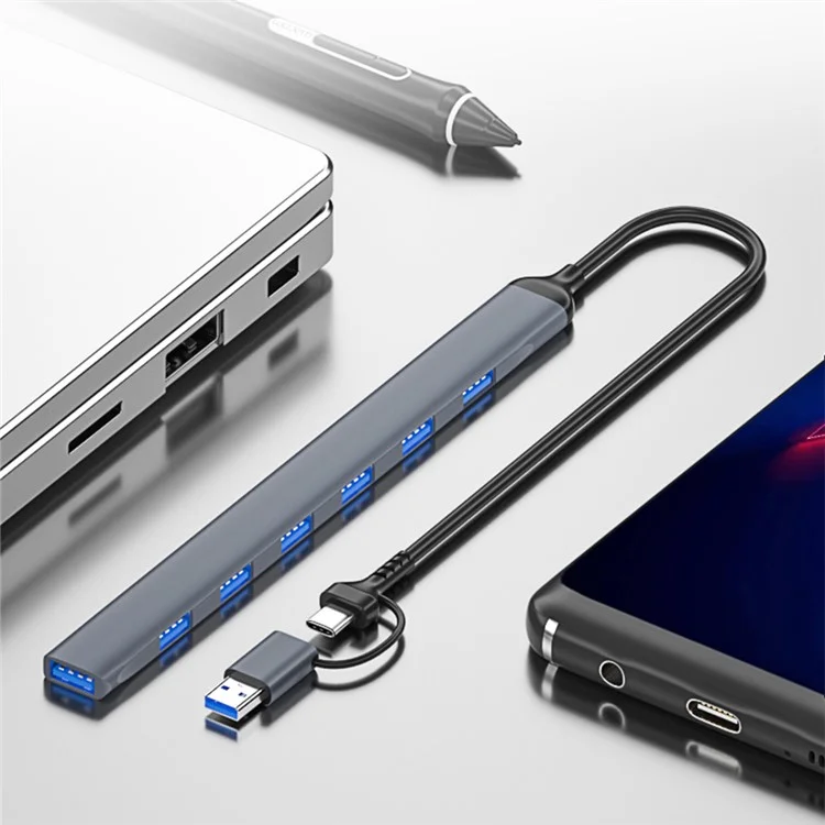 ADS-303D 7-in-1 Multifunctional Hub USB + Type-C to USB 3.0 + 6x USB 2.0 Splitter
