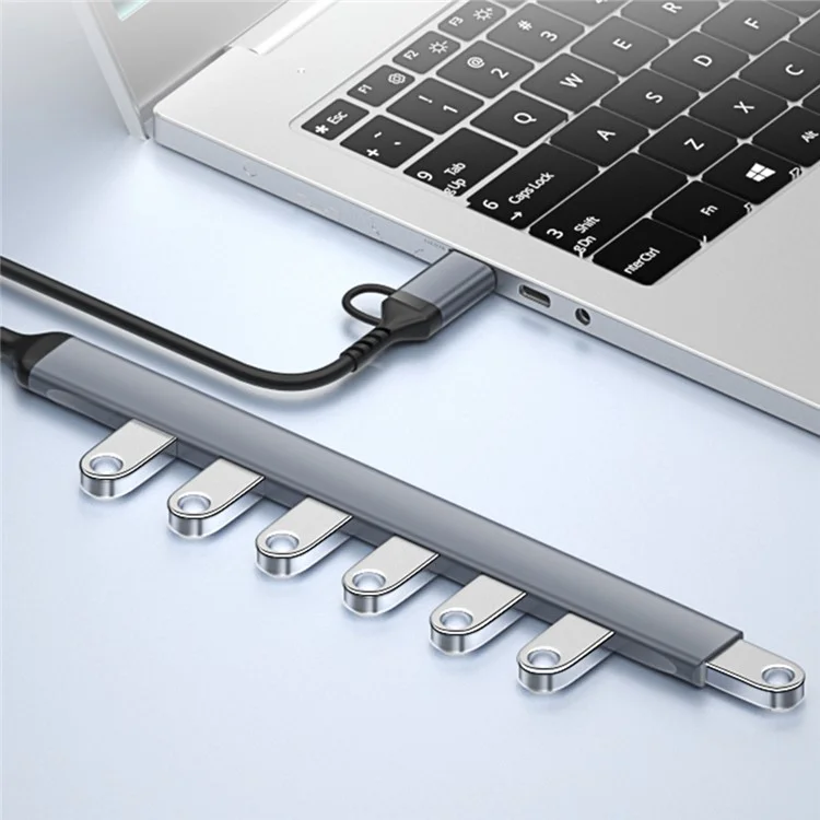ADS-303D 7-in-1 Multifunctional Hub USB + Type-C to USB 3.0 + 6x USB 2.0 Splitter
