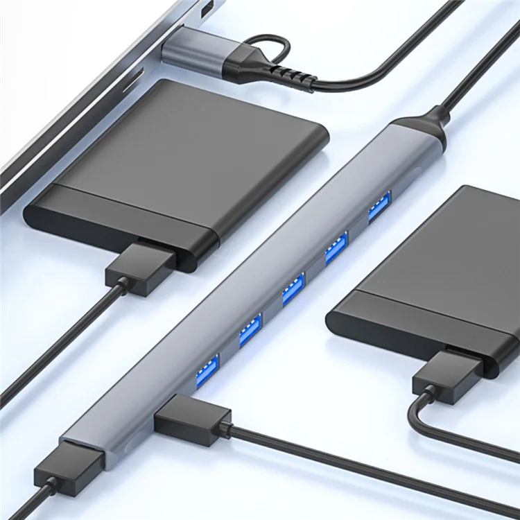 ADS-303D 7-in-1 Multifunctional Hub USB + Type-C to USB 3.0 + 6x USB 2.0 Splitter
