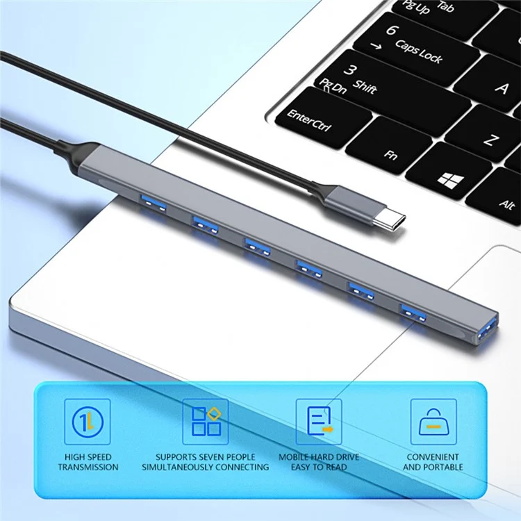 Док-станция ADS-303C Type-C, USB 3.0 разветвитель для ноутбука / планшета / ПК, 7-портовый USB-хаб