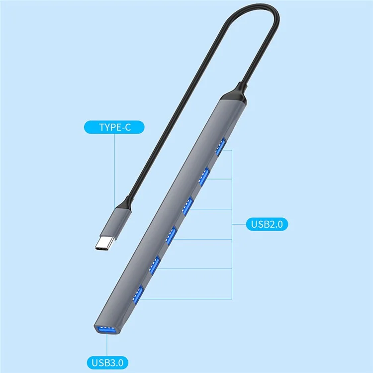 Док-станция ADS-303C Type-C, USB 3.0 разветвитель для ноутбука / планшета / ПК, 7-портовый USB-хаб