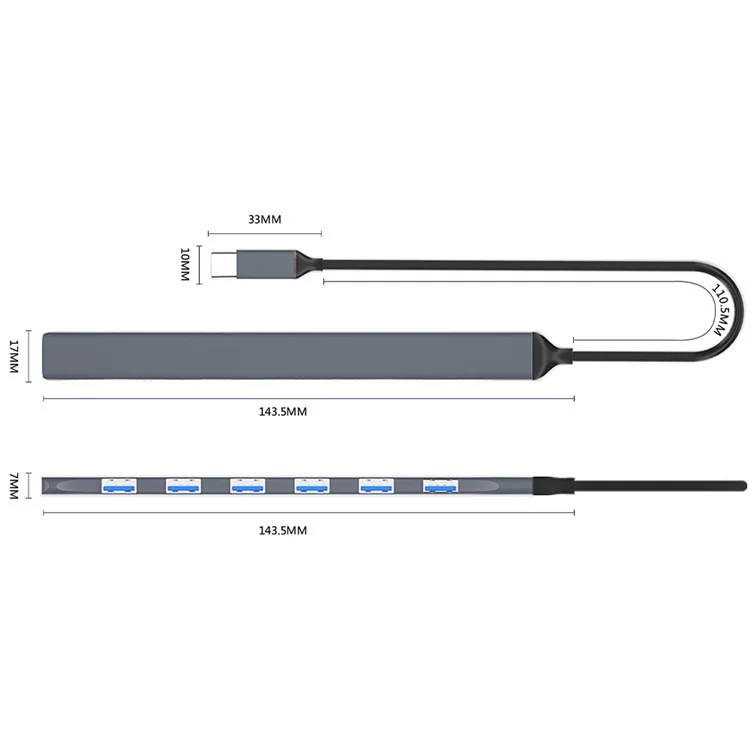 Док-станция ADS-303C Type-C, USB 3.0 разветвитель для ноутбука / планшета / ПК, 7-портовый USB-хаб