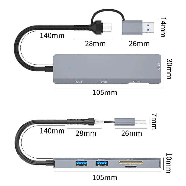 ADS-310D 2-in-1 Type-C + USB-A a 3x USB 3.0 Hub Splitter con slot per schede SD / TF
