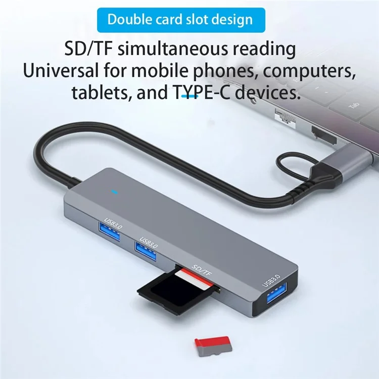 ADS-310D 2-in-1 Type-C + USB-A a 3x USB 3.0 Hub Splitter con slot per schede SD / TF