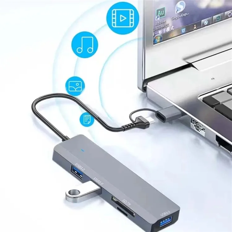 ADS-310D 2-in-1 Type-C + USB-A a 3x USB 3.0 Hub Splitter con slot per schede SD / TF