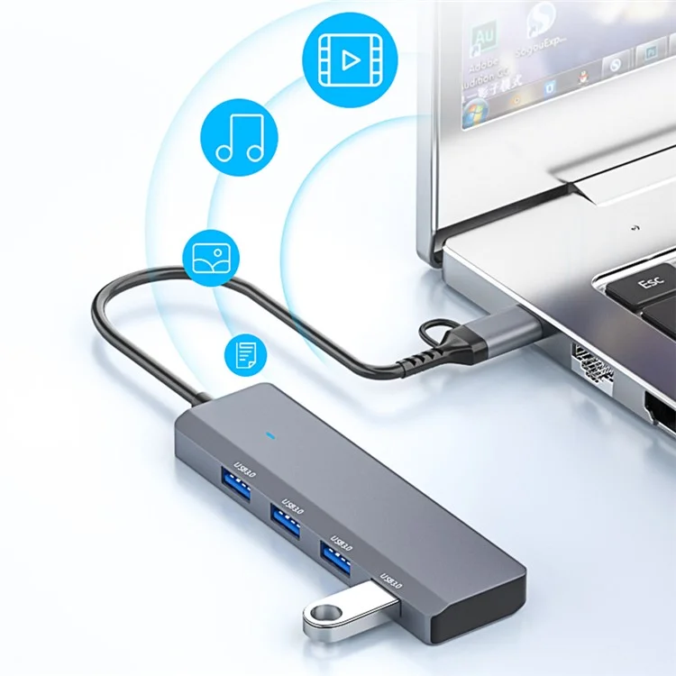 ADS-305D USB / Type-C zu 4 USB3.0 Ports Dockingstation USB Hub Aluminiumlegierung Computer Laptop Adapter