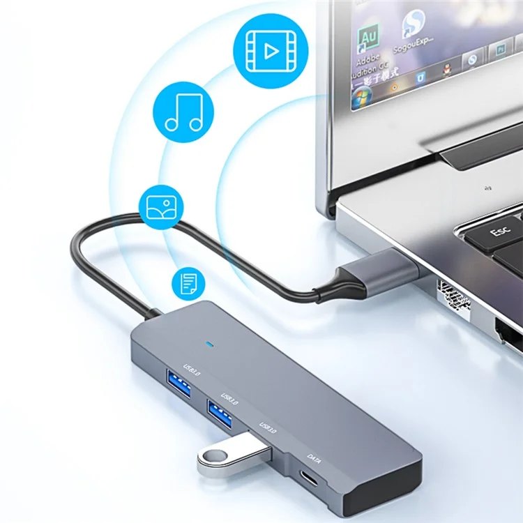 ADS-309A USB auf 3 USB3.0 + 1 Typ-C-Datentransfer-Dockingstation USB-Hub Aluminiumlegierung-Adapter